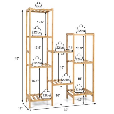 Costway Bamboo 9-Tier Plant Stand Utility Shelf Free Standing Storage Rack Pot Holder Image 3