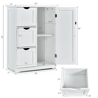 Costway Bathroom Floor Cabinet Side Storage Cabinet with 3 Drawers and 1 Cupboard White Image 3