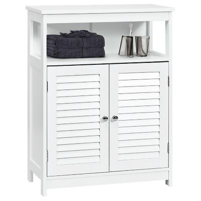 Costway Bathroom Storage Wood Floor Cabinet with Double Shutter Door White Image 1