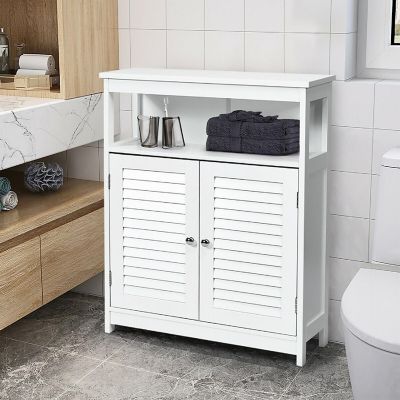 Costway Bathroom Storage Wood Floor Cabinet with Double Shutter Door White Image 1