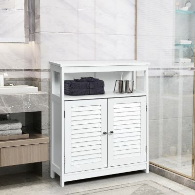 Costway Bathroom Storage Wood Floor Cabinet with Double Shutter Door White Image 3