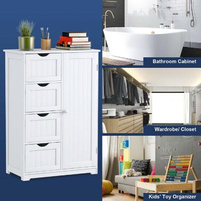 Costway Bathroom Storage Wooden 4 Drawer Cabinet Cupboard 2 Shelves Free Standing White Image 1