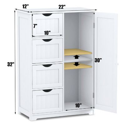 Costway Bathroom Storage Wooden 4 Drawer Cabinet Cupboard 2 Shelves Free Standing White Image 2