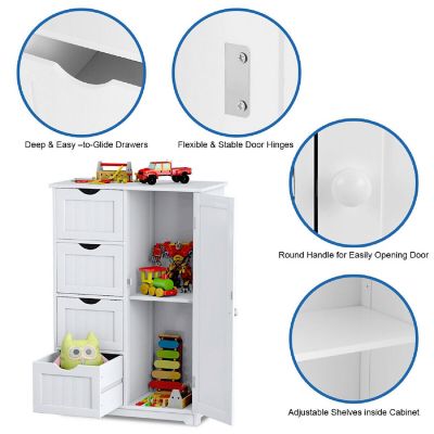 Costway Bathroom Storage Wooden 4 Drawer Cabinet Cupboard 2 Shelves Free Standing White Image 3