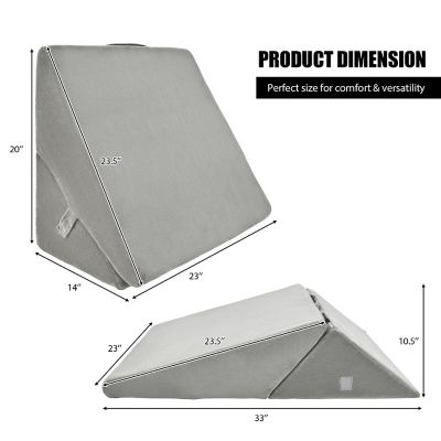Costway Bed Wedge Pillow Adjustable Memory Foam Reading Sleep Back Support Grey Image 2