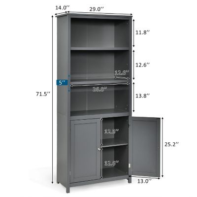 Costway Bookcase Shelving Storage Wooden Cabinet Unit Standing Bookcase W/Doors Gray Image 1