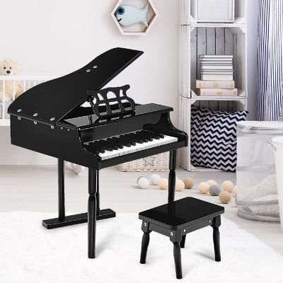 Costway Children 30 Key Toy Grand Baby Piano with Kids Bench Wood Black Image 2