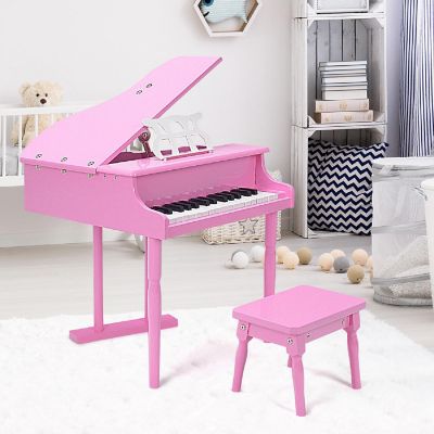 Costway Children 30 Key Toy Grand Baby Piano with Kids Bench Wood Pink Image 1