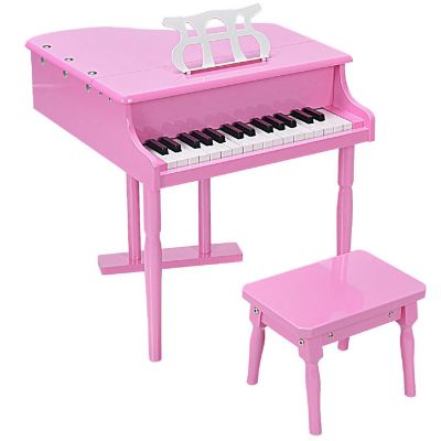 Costway Children 30 Key Toy Grand Baby Piano with Kids Bench Wood Pink Image 2