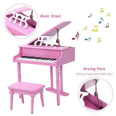 Costway Children 30 Key Toy Grand Baby Piano with Kids Bench Wood Pink Image 3