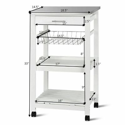Costway Compact Kitchen Island Cart Rolling Service Trolley with Stainless Steel Top Basket Image 1
