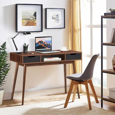 Costway Computer Desk Writing Table w/ Drawers Laptop PC Workstation Home Walnut Image 1