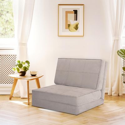 Costway Convertible Fold Down Chair Flip Out Lounger Sleeper Bed Couch Grey Image 2