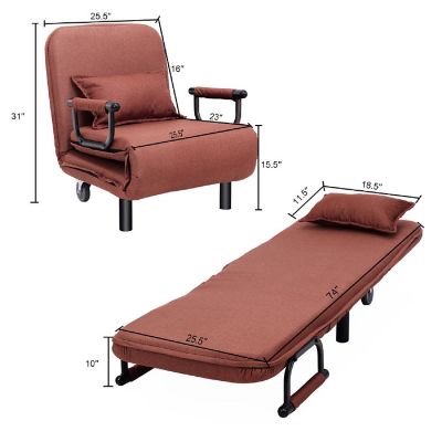 Costway Convertible Sofa Bed Folding Arm Chair Sleeper Leisure Recliner-Brown Image 1