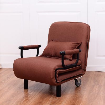 Costway Convertible Sofa Bed Folding Arm Chair Sleeper Leisure Recliner-Brown Image 2