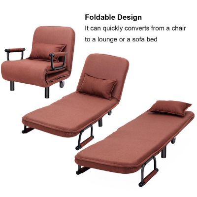 Costway Convertible Sofa Bed Folding Arm Chair Sleeper Leisure Recliner-Brown Image 3