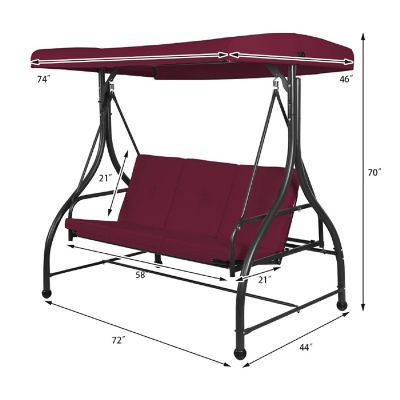 Costway Converting Outdoor Swing Canopy Hammock 3 Seats Patio Deck Furniture Wine Red Image 1