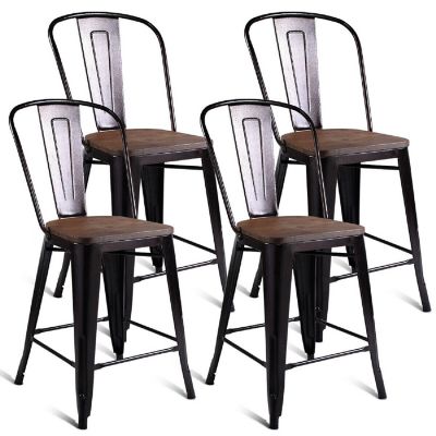 Costway Copper Set of 4 Metal Wood Counter Stool Kitchen Dining Bar Chairs Rustic Full Back Image 1