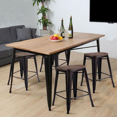 Costway Copper Set of 4 Metal Wood Counter Stool Kitchen Dining Bar Chairs Rustic Full Back Image 3
