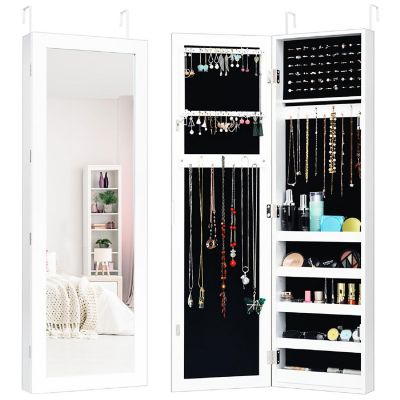 Costway Door Mounted Mirrored Jewelry Cabinet Storage Organizer Image 1