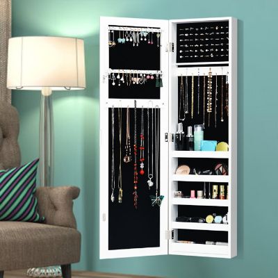 Costway Door Mounted Mirrored Jewelry Cabinet Storage Organizer Image 3