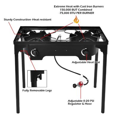 Costway Double Burner Gas Propane Cooker Outdoor Picnic Stove Stand BBQ Grill Image 1