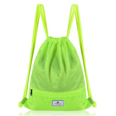 Costway Drawstring Backpack String Bag Folding Sports Sack w/Zipper Pocket Green Image 1