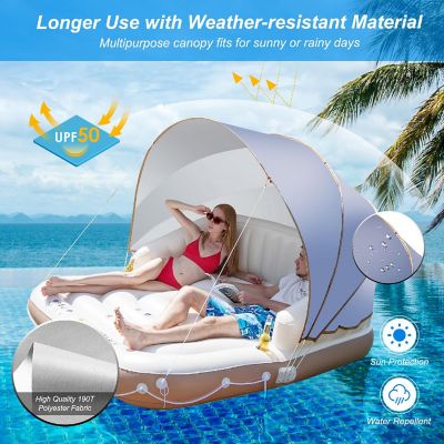 Costway Floating Island Inflatable Swimming Pool Float Lounge Raft with Canopy SPF50+ Retractable Detachable Sunshade with Two Cup Holders Image 1