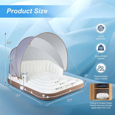 Costway Floating Island Inflatable Swimming Pool Float Lounge Raft with Canopy SPF50+ Retractable Detachable Sunshade with Two Cup Holders Image 3
