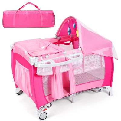 Costway Foldable Baby Crib Playpen Travel Infant Bassinet Bed Mosquito Net Music w Bag Image 1