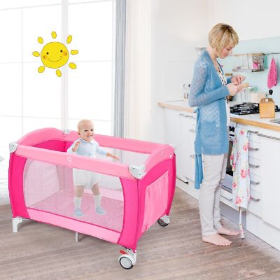 Costway Foldable Baby Crib Playpen Travel Infant Bassinet Bed Mosquito Net Music w Bag Image 1
