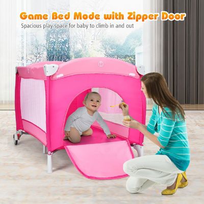 Costway Foldable Baby Crib Playpen Travel Infant Bassinet Bed Mosquito Net Music w Bag Image 3