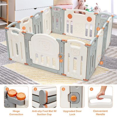 Costway Foldable Baby Playpen 14 Panels Kids Activity Play Yard Anti-slip Suction Cups Upgraded Safety Lock Safety Play Center for Babies & Toddlers Image 1