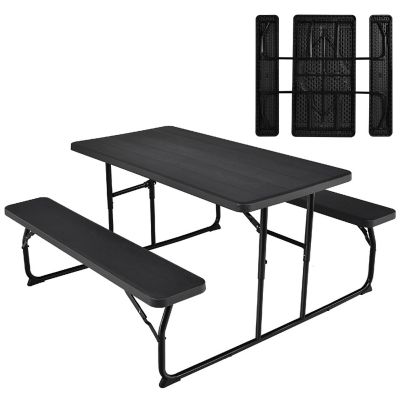 Costway Foldable Picnic Table Bench Set Outdoor Camping for Patio & Backyard Black Image 1