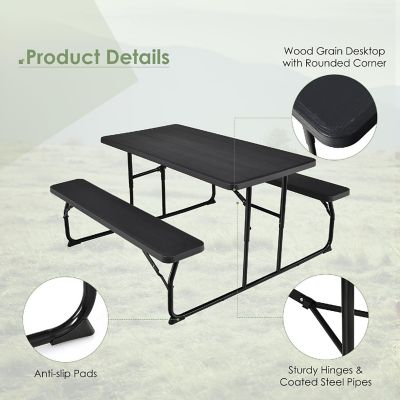 Costway Foldable Picnic Table Bench Set Outdoor Camping for Patio & Backyard Black Image 3