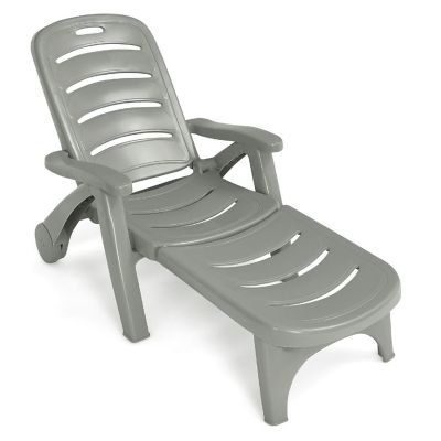 Costway Folding Chaise Lounge Chair 5-Position Adjustable Recliner Grey Image 1