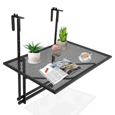 Costway Folding Hanging Table Adjustable Balcony Railing Table Patio Deck Black Image 1