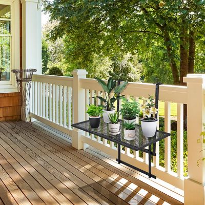 Costway Folding Hanging Table Adjustable Balcony Railing Table Patio Deck Black Image 1