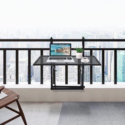 Costway Folding Hanging Table Adjustable Balcony Railing Table Patio Deck Black Image 2
