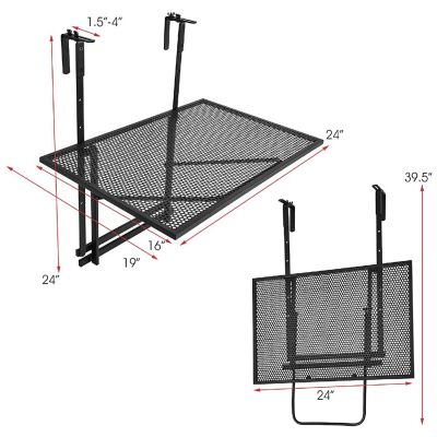 Costway Folding Hanging Table Adjustable Balcony Railing Table Patio Deck Black Image 3