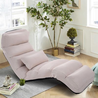 Costway Folding Lazy Sofa Chair Stylish Sofa Couch Beds Lounge Chair W/Pillow Beige New Image 1
