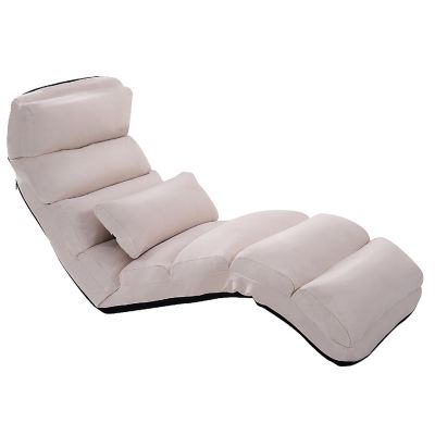 Costway Folding Lazy Sofa Chair Stylish Sofa Couch Beds Lounge Chair W/Pillow Beige New Image 2
