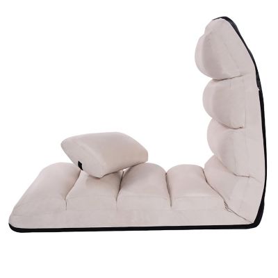 Costway Folding Lazy Sofa Chair Stylish Sofa Couch Beds Lounge Chair W/Pillow Beige New Image 3