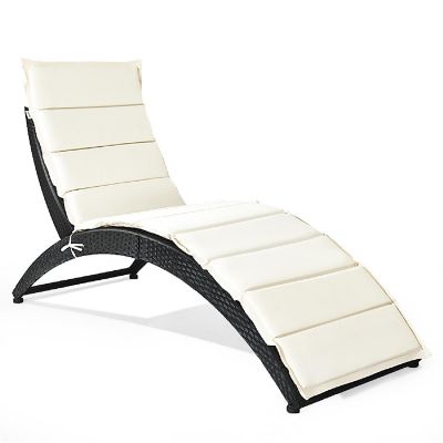 Costway Folding Patio Rattan Lounge Chair Chaise Cushioned Portable Garden Lawn Black Image 1