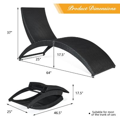 Costway Folding Patio Rattan Lounge Chair Chaise Cushioned Portable Garden Lawn Black Image 1