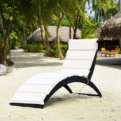 Costway Folding Patio Rattan Lounge Chair Chaise Cushioned Portable Garden Lawn Black Image 2