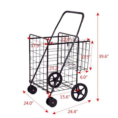 Costway Folding Shopping Cart Jumbo Basket Grocery Laundry with Swivel Wheels Black Image 1