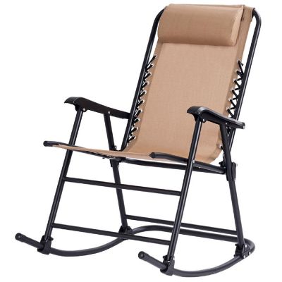 Costway Folding Zero Gravity Rocking Chair Rocker Porch Outdoor Patio Headrest Beige Image 1