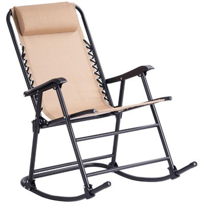 Costway Folding Zero Gravity Rocking Chair Rocker Porch Outdoor Patio Headrest Beige Image 1