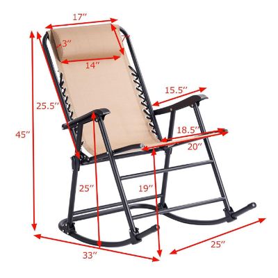 Costway Folding Zero Gravity Rocking Chair Rocker Porch Outdoor Patio Headrest Beige Image 3